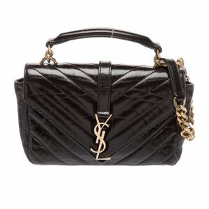 Saint Laurent YSL Chevron College Mini Top Handle Black Bag